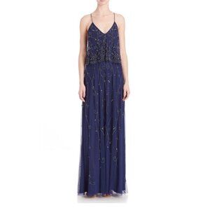Aidan Mattox Womens Sleeveless Sequin Maxi Dress Formal Gown Navy Blue size 4